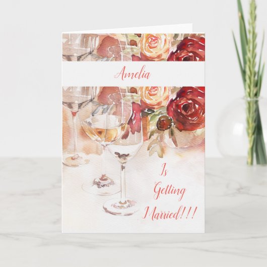 Elegante Champagne & Roos Verloving Aankondiging (Voorkant)