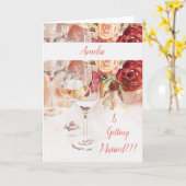 Elegante Champagne & Roos Verloving Aankondiging (Gele Bloem)