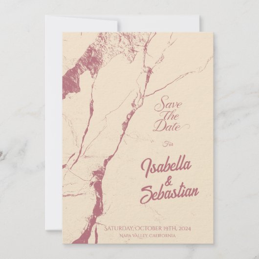 Elegante Champagne & Roze Marmer 'Save the Date' Kaart (Voorkant)