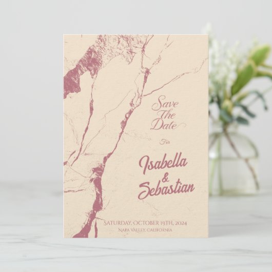 Elegante Champagne & Roze Marmer 'Save the Date' Kaart (Staand voorkant)
