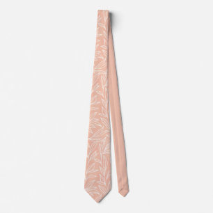 Elegante Champagne Roze Wit Bladpatroon Stropdas