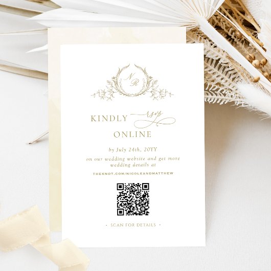 Elegante Champagne RSVP Online QR Code Monogram Informatiekaartje