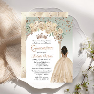 Elegante Champagne Sage Bloemen Quinceañera Part Kaart