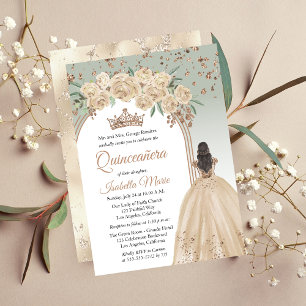 Elegante Champagne   Sage Bloemen Quinceañera Part Kaart