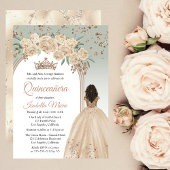 Elegante Champagne | Sage Bloemen Quinceañera Part Kaart