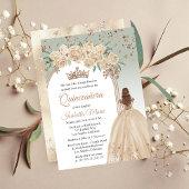 Elegante Champagne | Sage Bloemen Quinceañera Part Kaart