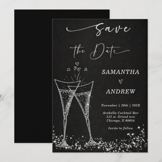 Elegante Champagne Save the Date Wedding Kaart (Voorkant / Achterkant)