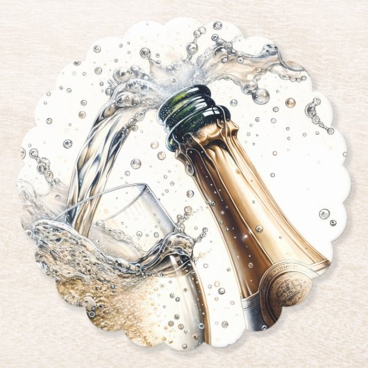 Elegante Champagne Splash Bruidsfeest Kartonnen Onderzetters (Voorkant)