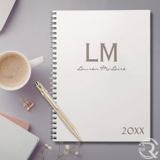 Elegante Champagne Taupe Minimalistische Monogram Notitieboek