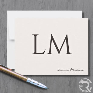 Elegante Champagne Taupe Monogram Klant Bedankkaart