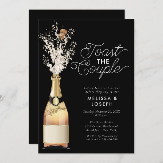 Elegante champagne toast gouden verlovingsfeest kaart (Voorkant / Achterkant)
