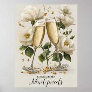 Elegante champagne toast met witte rozen poster