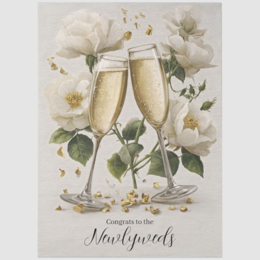 Elegante champagne toast met witte rozen tissuepapier (Voorkant)