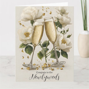 Elegante champagne toost met witte rozen kaart