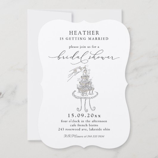 Elegante Champagne Tower Bruids Douche Uitnodiging (Voorkant)