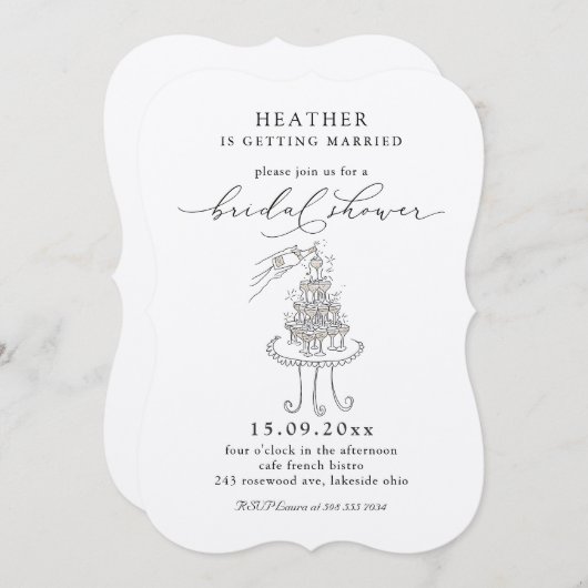 Elegante Champagne Tower Bruids Douche Uitnodiging (Voorkant / Achterkant)