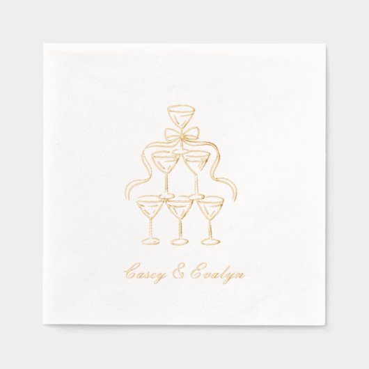 Elegante Champagne Tower Gold Foil Trouwservetten Folie Servetten (Voorkant)