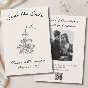 Elegante Champagne Tower Sketch QR-code Save The Date