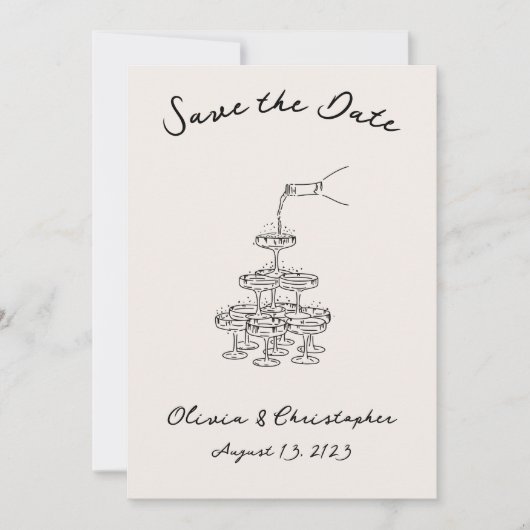 Elegante Champagne Tower Sketch QR-code Save The Date (Voorkant)