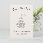  Elegante Champagne Tower Sketch QR-code Save The Date (Staand voorkant)