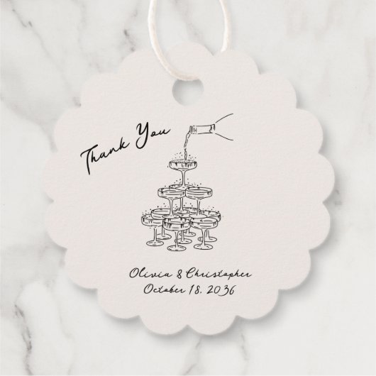 Elegante Champagne Tower Sketch Wedding Favoriete  Bedankjes Labels (Achterkant)