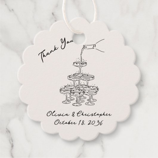 Elegante Champagne Tower Sketch Wedding Favoriete  Bedankjes Labels (Voorkant)