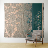 Elegante Champagne Turquoise Trouw Monogram Achter Wandkleed (In Situ (horizontaal))