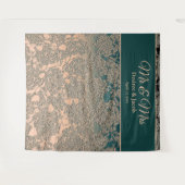 Elegante Champagne Turquoise Trouw Monogram Achter Wandkleed (Voorkant (horizontaal))