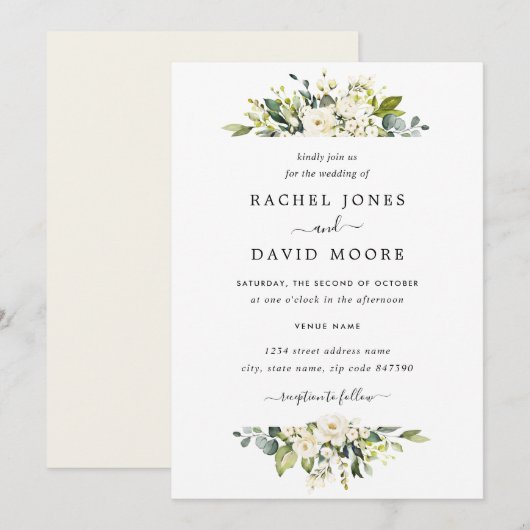 Elegante Champagne Waterverf Floral Wedding Kaart (Voorkant / Achterkant)