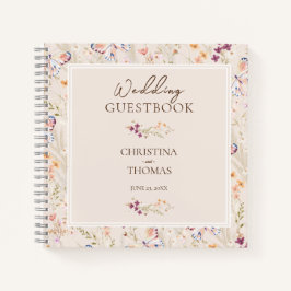 Elegante Champagne Wildbloemen Bruiloft Gastenboek Notitieboek