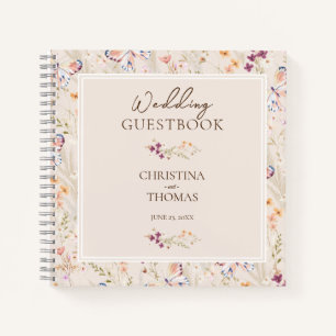 Elegante Champagne Wildbloemen Bruiloft Gastenboek Notitieboek