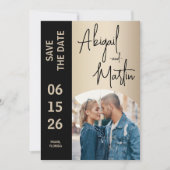 Elegante Champagne Zwart 2 foto bruiloft Save The Date (Voorkant)