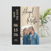 Elegante Champagne Zwart 2 foto bruiloft Save The Date (Staand voorkant)