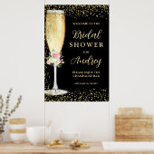 Elegante champagnefluit bloemige bruiloftsdouche poster (Keuken)