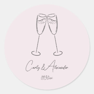 Elegante champagneglas trouwbetrokkenheid ronde sticker