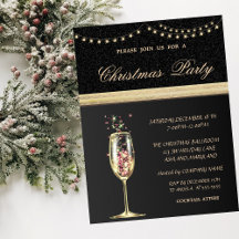 Elegante champagneglas zwart, kerstfeest