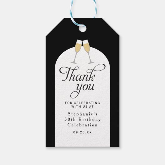 Elegante champagneglazen Dank u voor de partij Cadeaulabel (Voorkant)