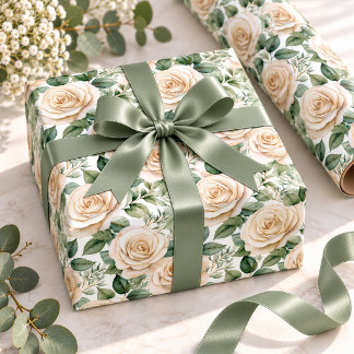 Elegante Champagner Ivoorkleurige Waterverf Rozen  Cadeaupapier