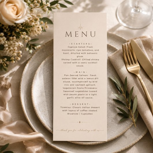 Elegante Champagnetoegift Beige Editoriaal Huwelij Menu