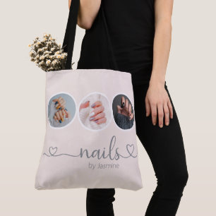 Elegante Champagnetroze 3 Foto Nagelstylist Salon Tote Bag