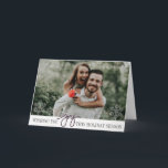 Elegante Chanoeka Joy Gevouwen Fotokaart Feestdagen Kaart<br><div class="desc">Elegante faux glitter paarse script joy met pure sneeuwvlokken moderne Chanoeka gevouwen foto kaart.</div>