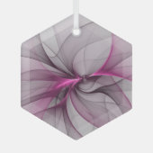 Elegante Chaos Moderne Abstracte Roze Fractale Kun Glas Ornament (Voorkant)