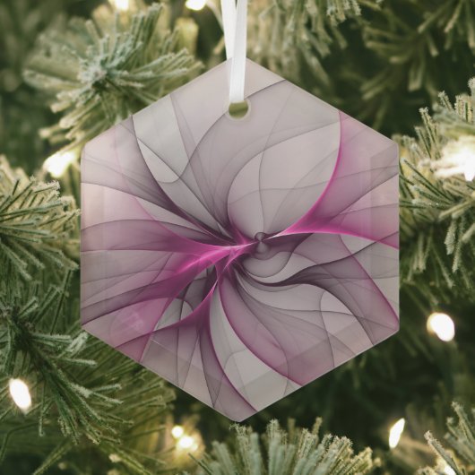 Elegante Chaos Moderne Abstracte Roze Fractale Kun Glas Ornament (Insitu)