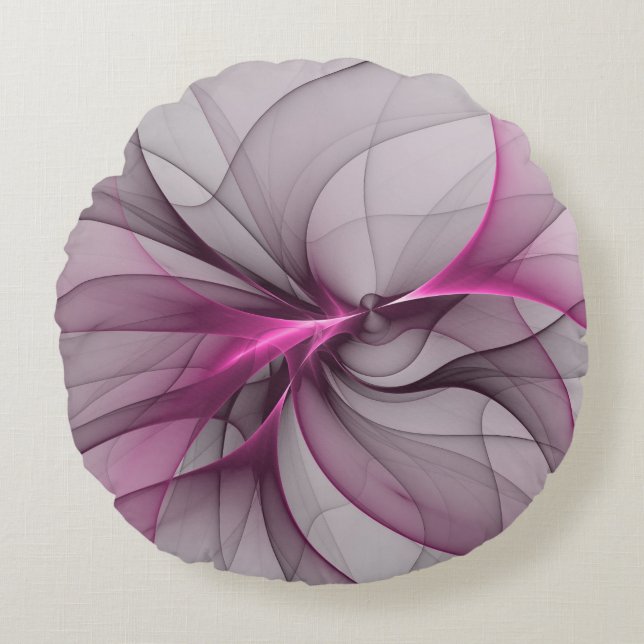 Elegante Chaos Moderne Abstracte Roze Fractale Kun Rond Kussen (Voorkant)