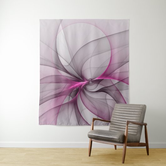 Elegante chaotische moderne abstracte roze fractal wandkleed (In situ)