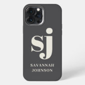 Elegante Charcoal monogram initialen iPhone Hoesje (Achterkant)