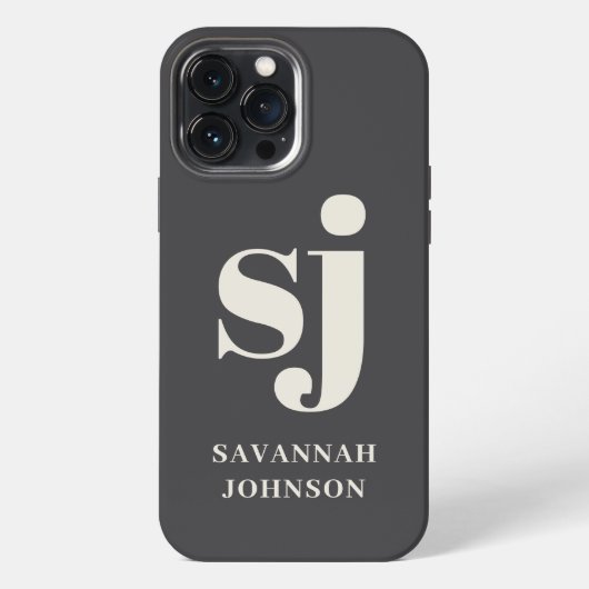 Elegante Charcoal monogram initialen iPhone Hoesje (Achterkant)