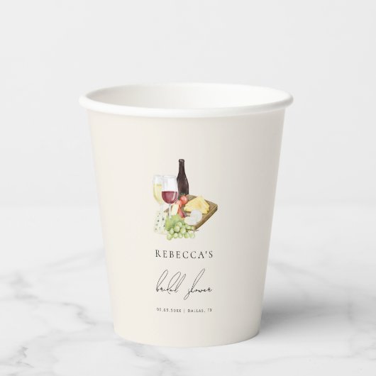 Elegante Charcuterie Wijn & Kaas Bruidsdouche Papieren Bekers (Voorkant)