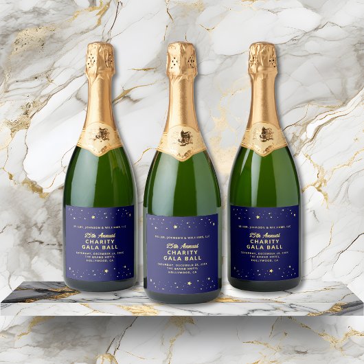 Elegante Charity Gala Ball Silent Veiling Blauw Go Sparkling Wijnetiket