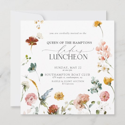 Elegante Charity Lunch Tuin Bloemen Waterverf Kaart (Voorkant)